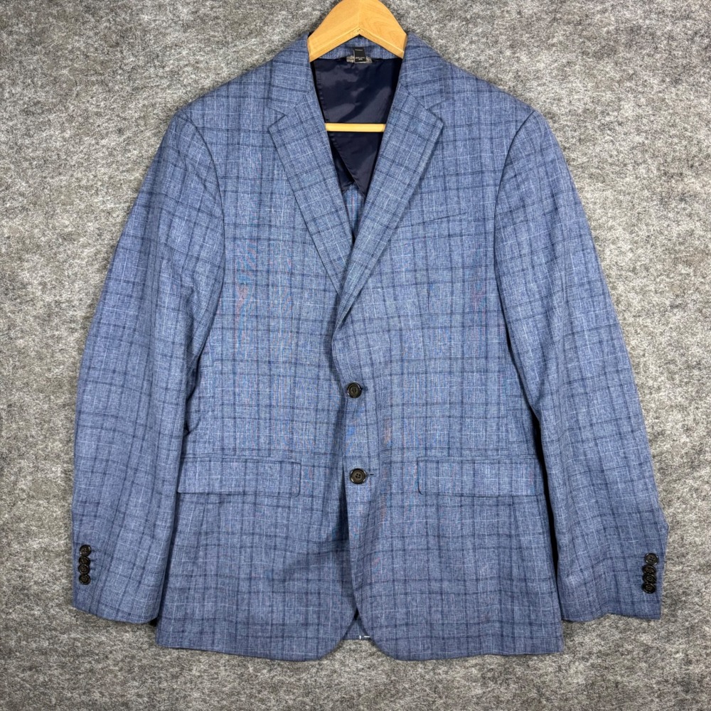 NWOT Banana Republic Blazer Mens 40R Slim Blue Glen Plaid Guabello Wool Silk